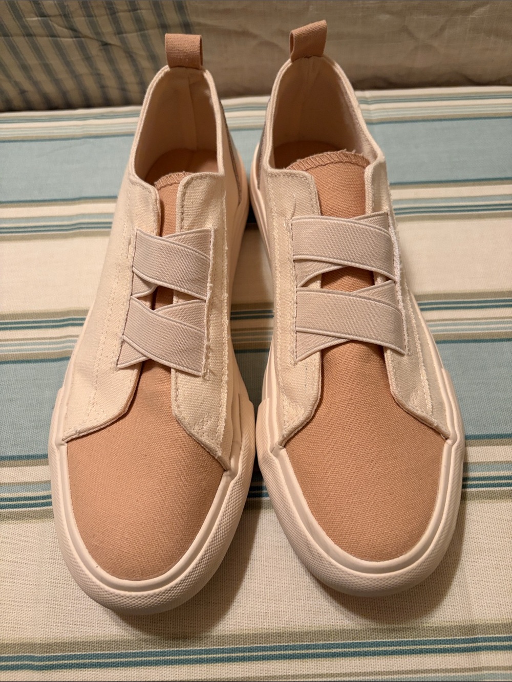Women’s Slip-On Canvas Sneakers in Blush and Cream